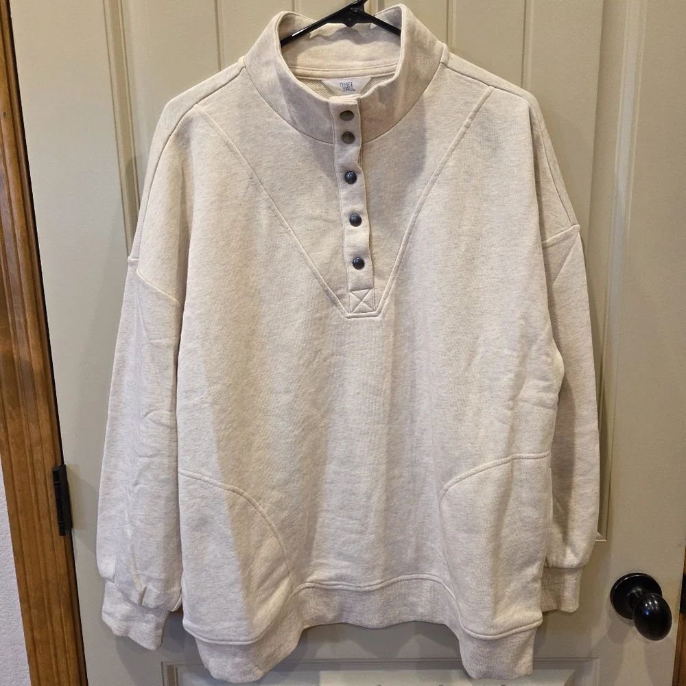 Oatmeal Heather Henley Pullover New Women's XL 16-18 Casual Outdoor Fall Winter - Picture 4 of 8